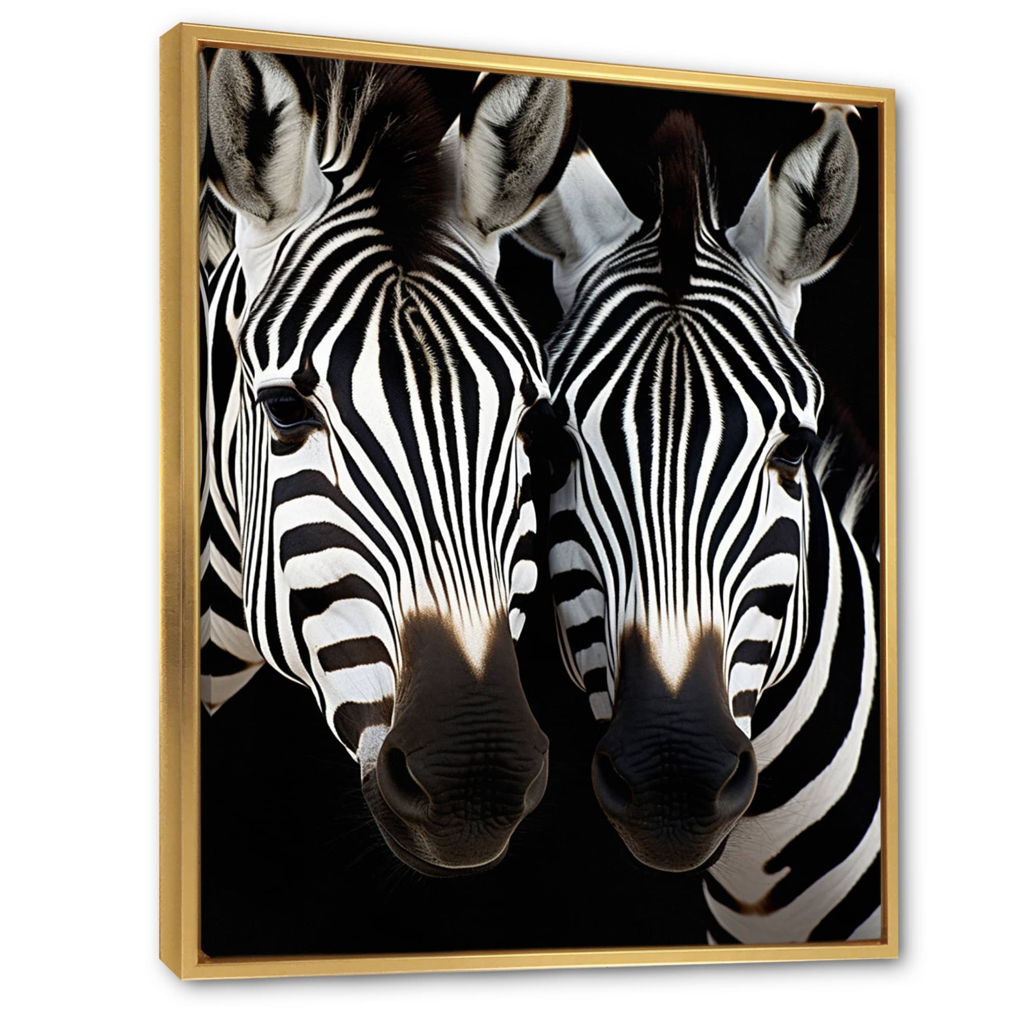 Designart "Black And White Duo Zebra Portrait" Animals Zebra Framed